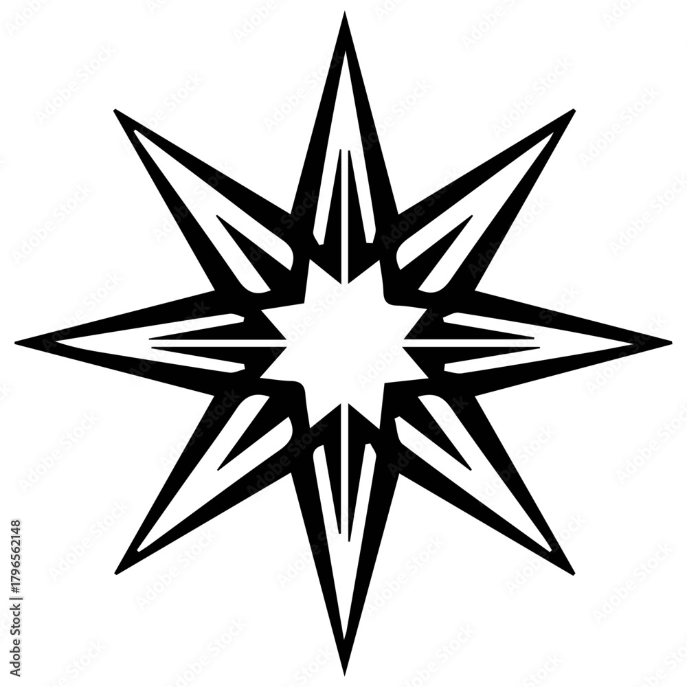 Obraz premium Abstract geometric starburst shape with sharp points and intricate details isolated on white background silhouette