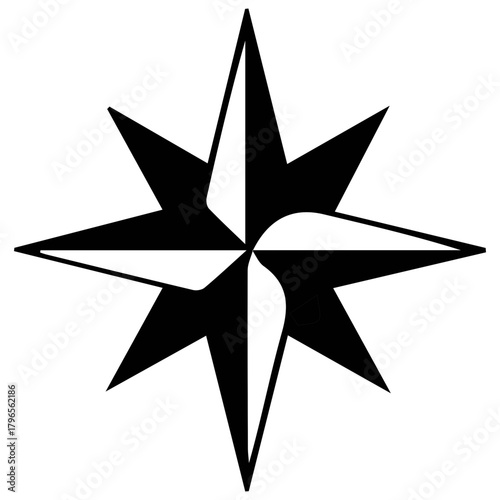 Abstract white starburst shape with curved elements isolated on white background silhouette