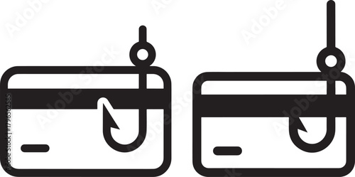 Two credit card icons with fishing hooks representing phishing silhouette