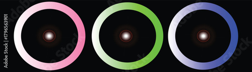 Three Neon Color Rings on Black Background: Abstract Circular Design for Tech and Art