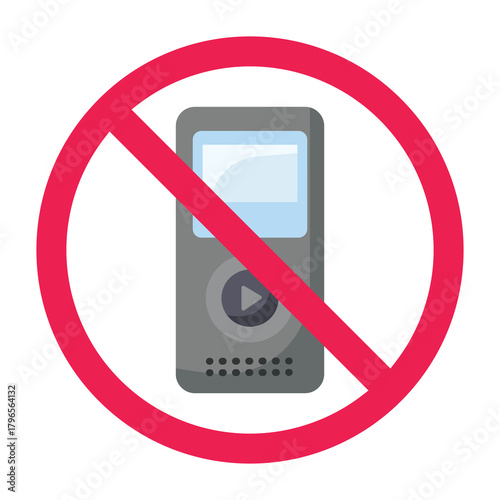 No mp3 player sign, forbidden sign with mp4 player sign, no old media player device sign, vector illustration
