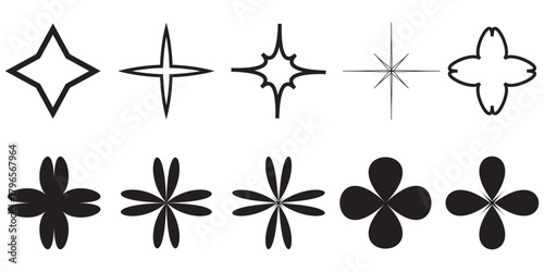 Blinking stars, sparks and sparkles set. Abstract shine effect sign. Shining twinkle sunburst shapes collection. Vector illustration