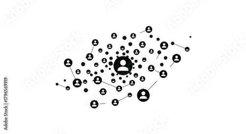 Abstract network of people icons connecting in a web of relationships and communication