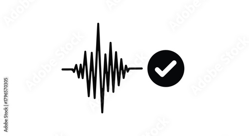 Audio waveform with a checkmark, symbolizing sound verification or quality control