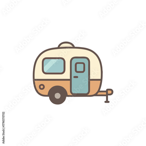 Cute Vintage Camping Trailer Illustration With Door, Window, and Hitch for Travel and Adventure