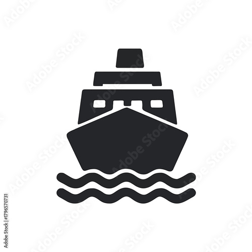 Silhouette of Large Cargo Ship on Ocean Waves, Maritime Vessel Icon for Transportation and Travel