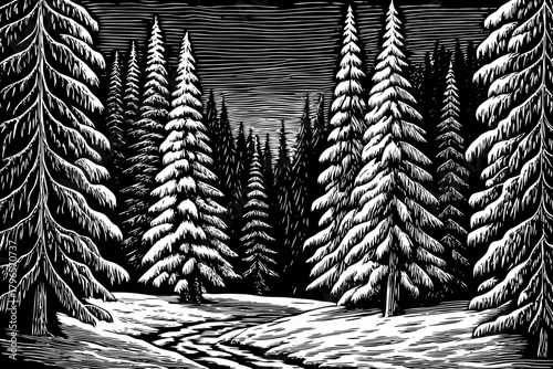 tall frozen pine trees, illuminating untouched snow and creating a peaceful winter atmosphere full of stillness and gentle natural glow