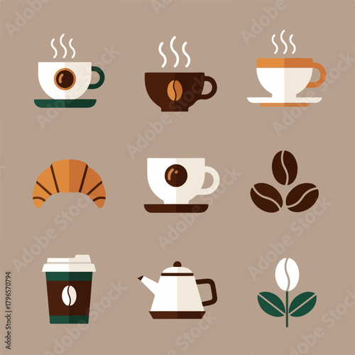 Coffee and Breakfast Icons A Collection of Delicious Morning Treats and Beverages