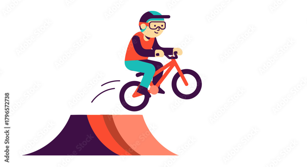 Fototapeta premium Fearless Biker Executing an Acrobatic Stunt Over a Ramp on a Black Background