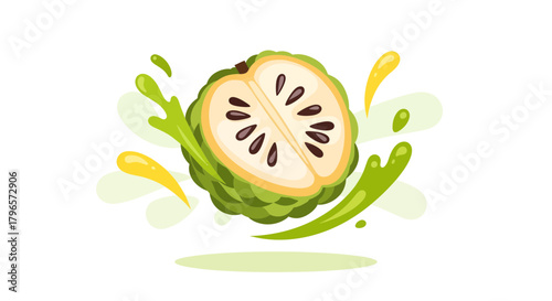 Fresh Custard Apple Illustration Depicting Healthy Eating with Vibrant Colors and Minimalistic