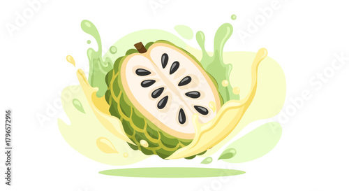Fresh Custard Apple Illustration Depicting Fruit Splash, Perfect For Graphic Design