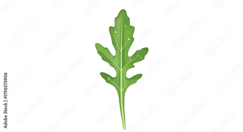 Fototapeta premium Fresh Arugula Leaf With Water Droplets Set Against A Dark Backdrop