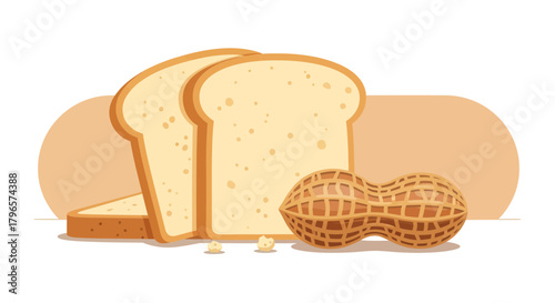 Fresh Peanut And Bread Slices Illustration Depicting Common Food Allergy Concerns