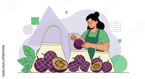 Fresh Produce and Passionfruit: Sustainable Choices and Healthy Living Illustrated