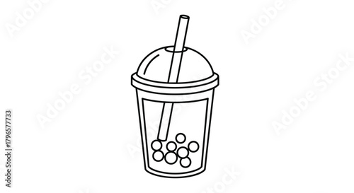 A refreshing bubble tea beverage with tapioca pearls and a straw in a clear plastic cup.
