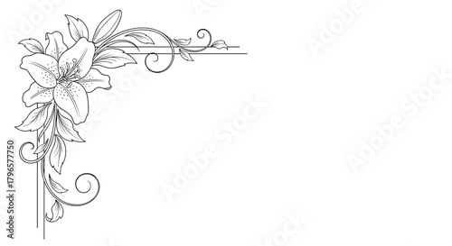An elegant floral ornamental design in the top left corner of a blank white space.