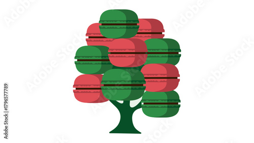 Macaron Tree: A unique and whimsical tree design, its branches adorned with colorful macarons, symbolizing sweetness and delightful creativity.