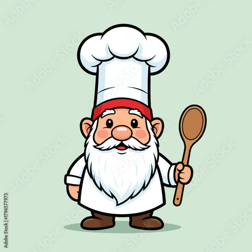 Cartoon Chef Gnome Holding a Wooden Spoon for Culinary Illustration