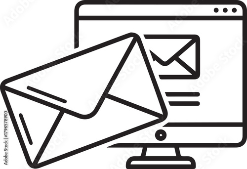 Modern email marketing concept with envelope and computer screen promoting digital communication and online business solutions for tech savvy audiences