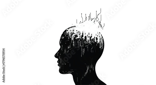 Abstract representation of a person's head with ideas and thoughts emerging, symbolizing creativity and inspiration.