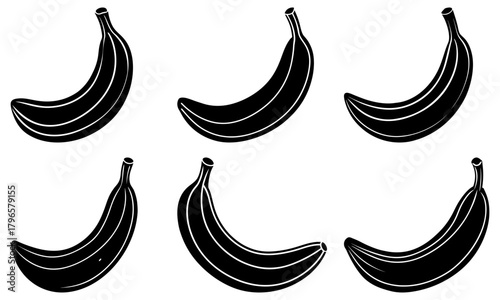 Illustration showing six bananas arranged in a grid pattern with a black and white color scheme design