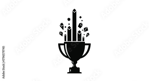 Trophy erupting with celebratory confetti and glittering gems, symbolizing achievement and success.