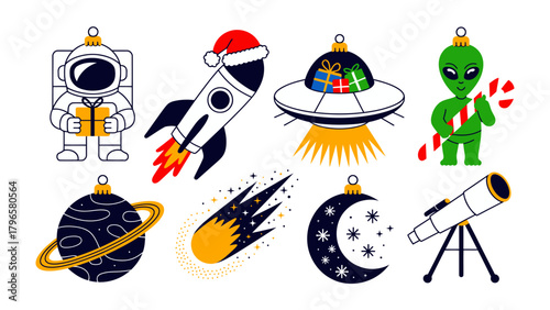 Cosmic Holiday Ornaments: Delightful array of festive ornaments showcasing space-themed elements and holiday cheer. Perfect for adding a touch of galactic wonder to your celebrations.