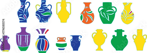 Colorful decorative vases with abstract patterns pottery