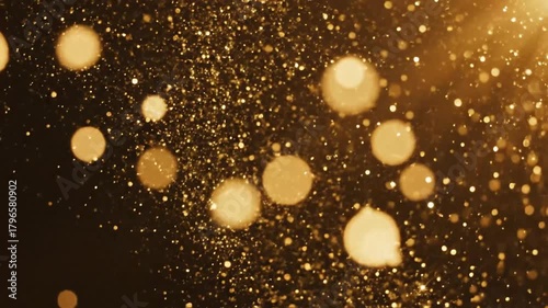 Gold sparkles and bokeh on dark