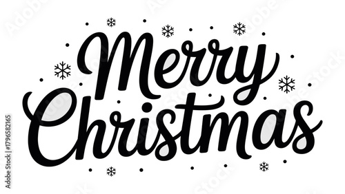 Christmas Message: Elegant lettering spells Merry Christmas, encircled by delicate snowflakes. A cheerful holiday greeting.