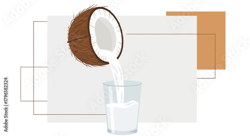 Freshly Squeezed Coconut Milk Pouring Into a Glass With Modern Artistic Style