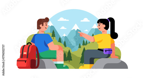 Friendly Hikers Enjoying The Impressive Mountain Landscape During Summer Vacation
