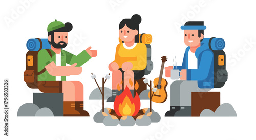 Friends Gather Around Campfire Under the Stars Sharing Stories and Enjoying the Outdoors