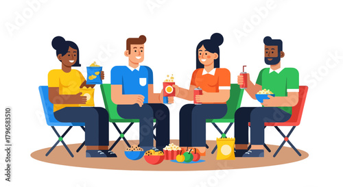 Friends Gathering Enjoying Drinks, Treats, And Each Other's Company Together