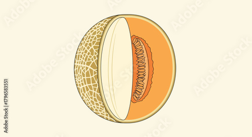 Freshly Sliced Cantaloupe Illustration Showcasing Texture, Color, And Internal Composition