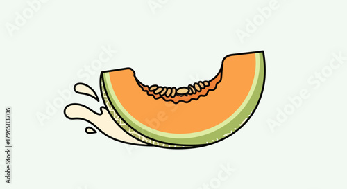 Freshly Sliced Cantaloupe Segment With Milk Splash Design And Vibrant Style