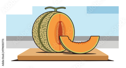 Freshly Sliced Cantaloupe Vector Illustration Depicting Healthy Eating and Delicious Fruit