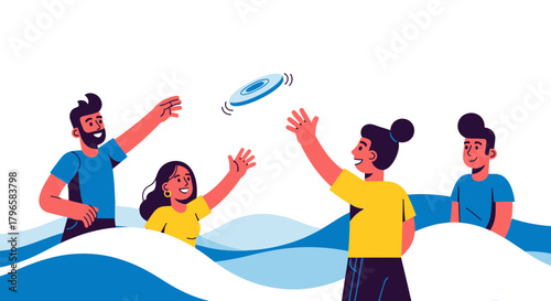 Friends Playfully Enjoying Frisbee, Gathering Together for Friendly Social Recreation