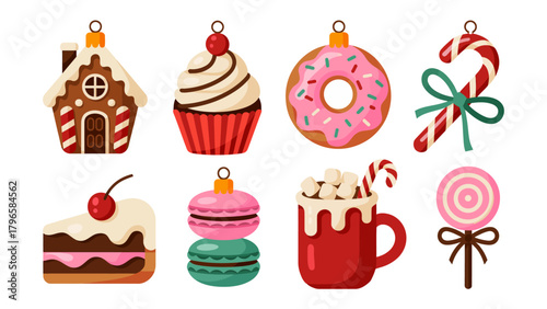 Festive Delights: An array of adorable and delectable ornaments, ranging from gingerbread houses to cupcakes, ready to bring warmth to the winter season.