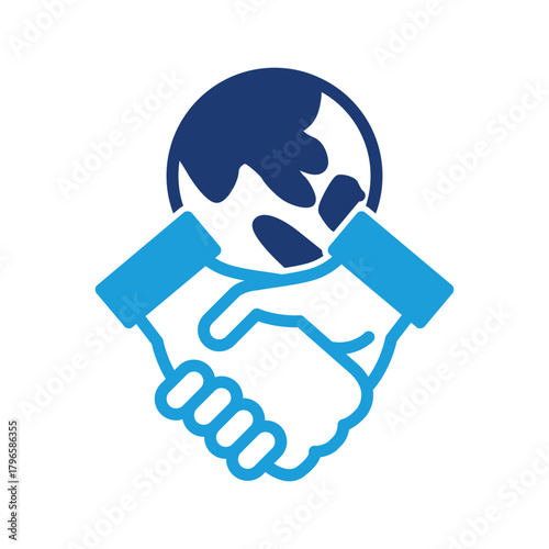 handshake and globe symbolizing global business partnerships colored icon vector design good for web or mobile app