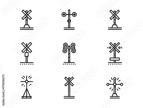 Railway Crossing Line Art Rustic Village Tracks