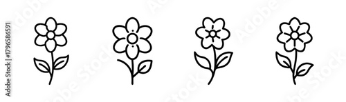 Four simple line art veronica speedwell flower icons plant botanical nature sketch