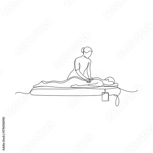 Line drawing of a person receiving a massage on a table