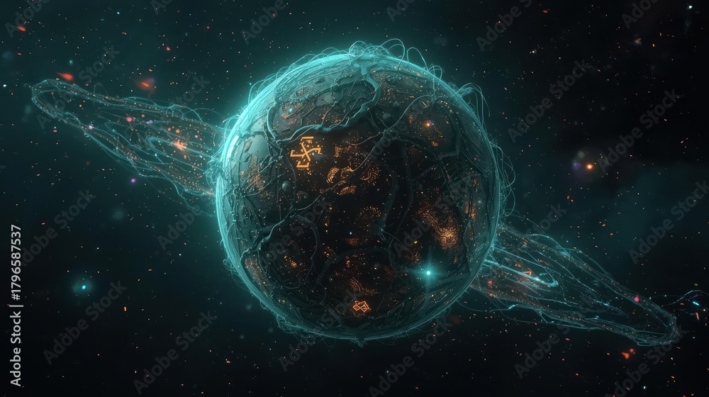 Obraz premium AI Nexus Core: The Quantum Planet in Deep Space