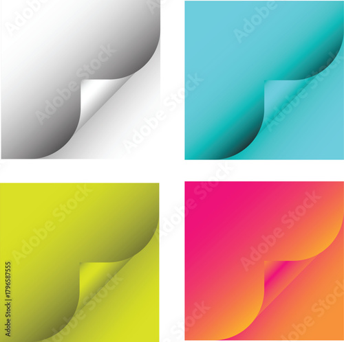 blank page curl | curled corner paper | white paper corner | black and white page folding vector design | set of vector paper banners | set of colorful paper banners | set of paper banners