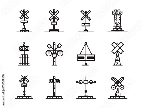 Railway Crossing Line Art Sunset Over Rails