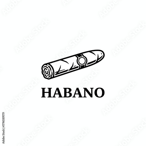 A black and white illustration of a cigar, positioned slightly angled with the word 'HABANO' below