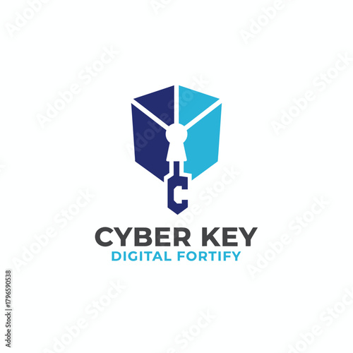 A digital security logo featuring a 3D cube with a keyhole design and a key-shaped pendant