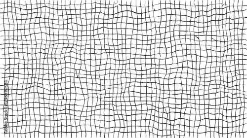Hand drawn black grid pattern with irregular wavy lines on white background vector