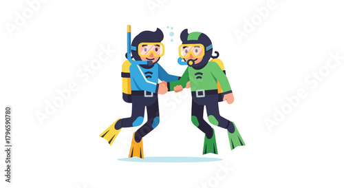 Friendship And Collaboration: Two Divers Shaking Hands Under The Ocean Surface